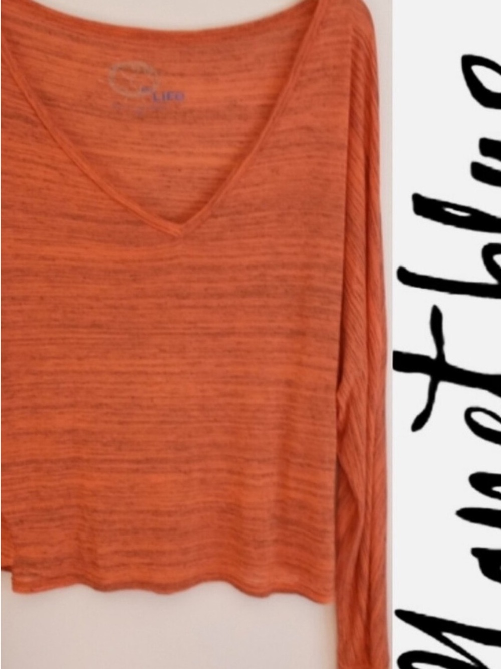 Lightweight V-Neck Long Sleeve Top - Orange